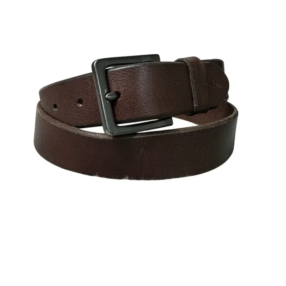 Nautica Mens Brown Genuine Leather Belt Gunmetal Buckle Size 38 Handcrafted